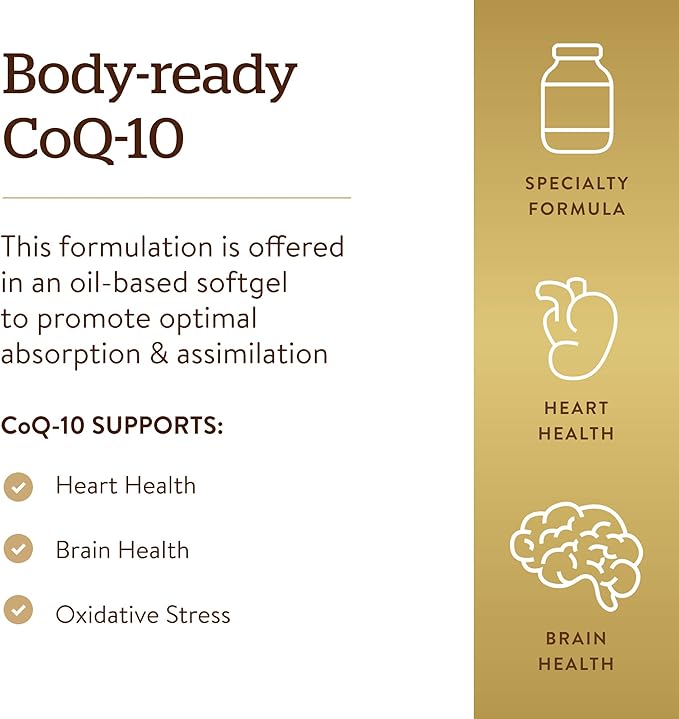 Solgar Megasorb CoQ-10 400 mg, 60 Softgels - Supports Brain Function - Coenzyme Q10 Supplement - Enhanced Absorption - Gluten Free, Dairy Free - 60 Servings