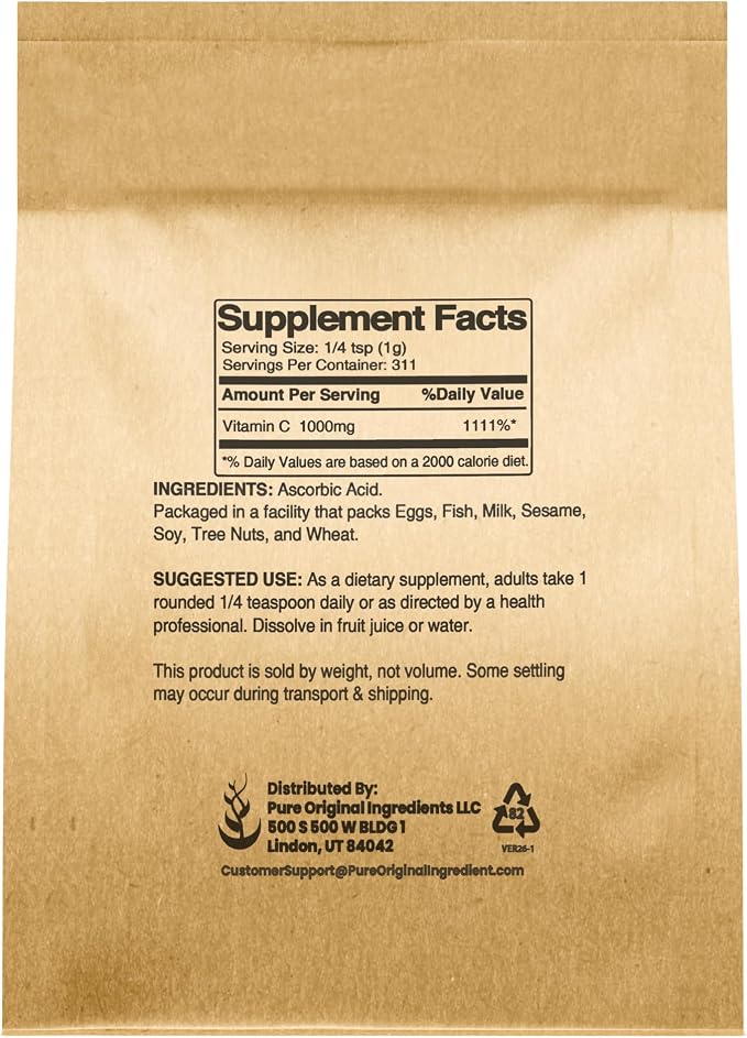 PURE ORIGINAL INGREDIENTS Vitamin C Powder, 11 oz, Ascorbic Acid