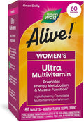 Nature's Way Alive! Ultra Multivitamin for Women, Complete Daily Women's Vitamins, High Potency Formula, Promotes Energy Metabolism and Muscle Function*, Vitamin A, C, D, Methylated B12, 60 Tablets