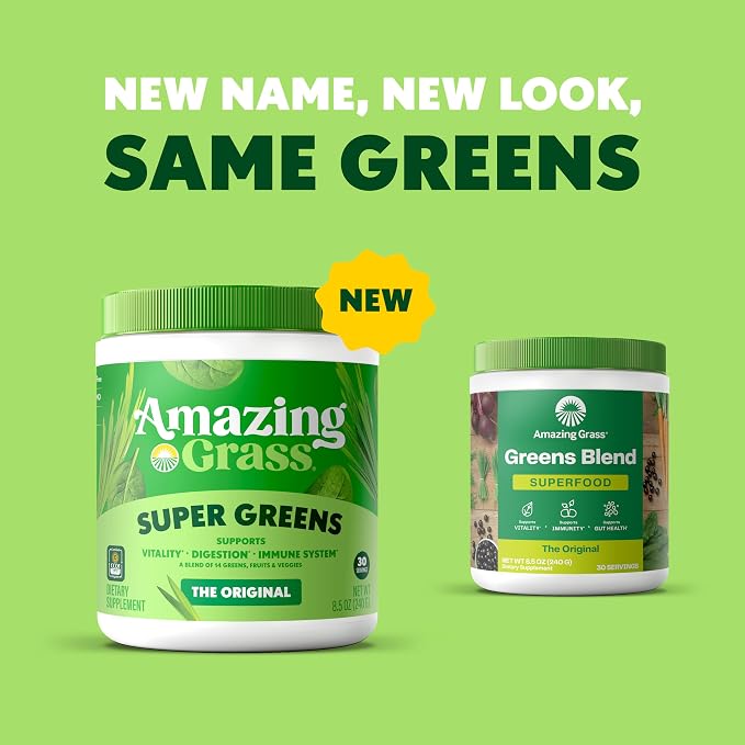 Amazing Grass Greens Blend Superfood: Greens Powder Mix for Energy, with Organic Spirulina, Chlorella, Beet Root Powder, Digestive Enzymes & Probiotics, Original, 30 Servings (Packaging May Vary)