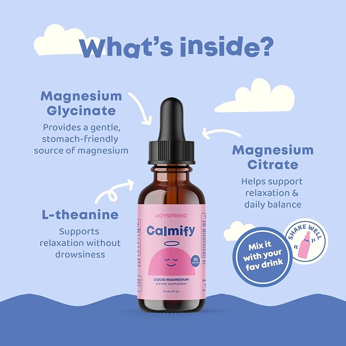 JoySpring Calmify Magnesium Glycinate for Kids | Liquid Magnesium with L-Theanine Supplement | Chamomile Extract & Passion Flower Extract | Sugar-Free Calm Drops | 1 fl oz (30 Servings)