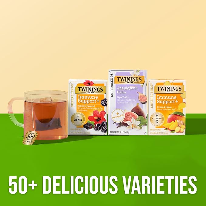 Twinings Superblends Adaptogens Calm with Ashwagandha Fig & Vanilla Flavoured Herbal Tea Caffeine-Free, 18 Tea Bags (Pack of 1), Enjoy Hot or Iced
