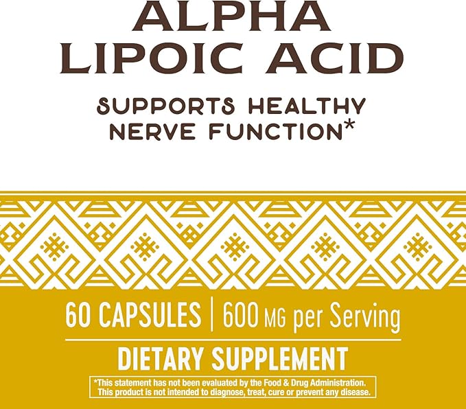 Nature's Way Alpha Lipoic Acid, Supports Healthy Nerve Function & Antioxidant Pathways*, 600 mg per 3-Capsule Serving, 60 Capsules (Packaging May Vary)