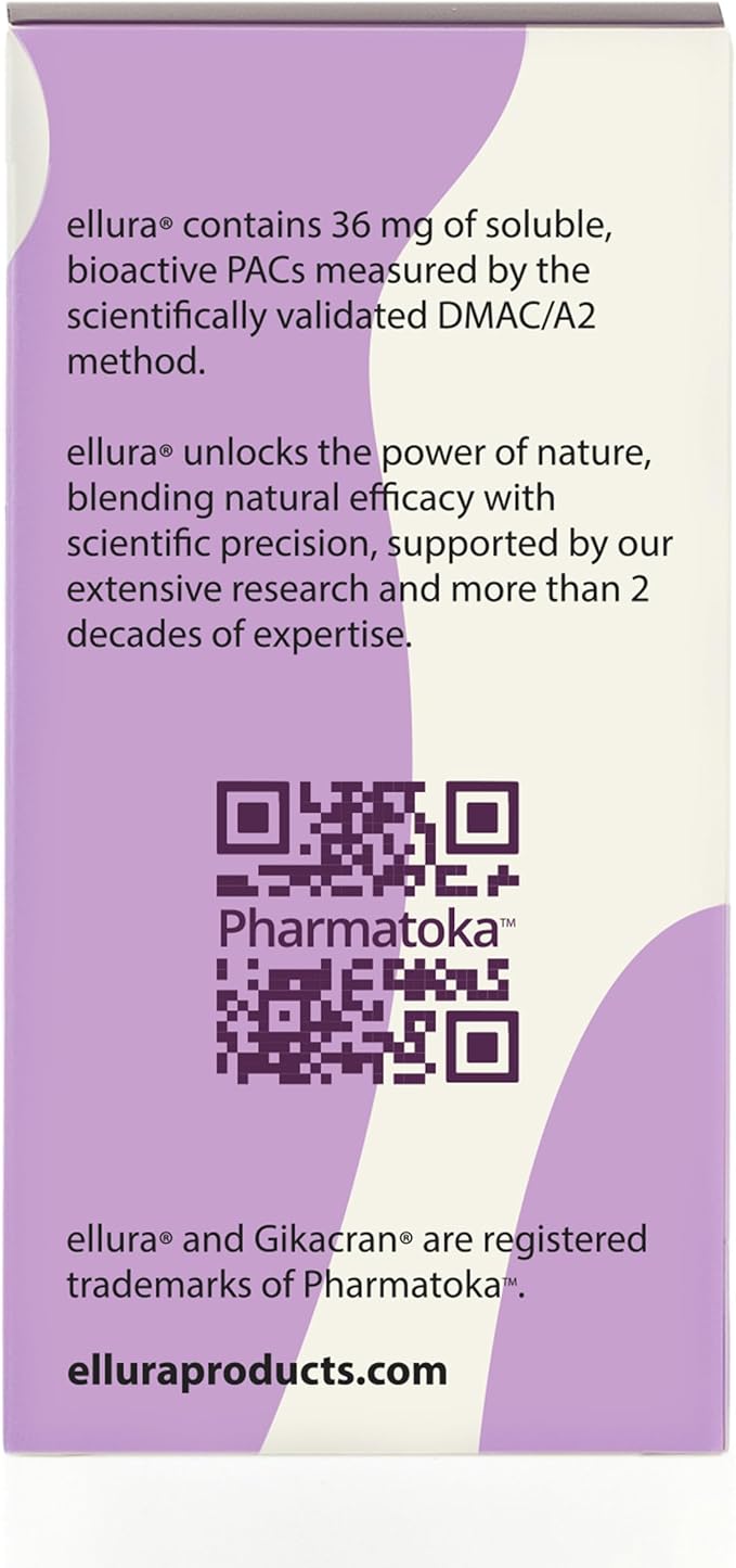 ellura 36 mg Clinically Backed Soluble, Bioactive PACs – 100% Concentrated Cranberry Fruit Juice Extract, for Urinary Tract Health, 90 Capsules