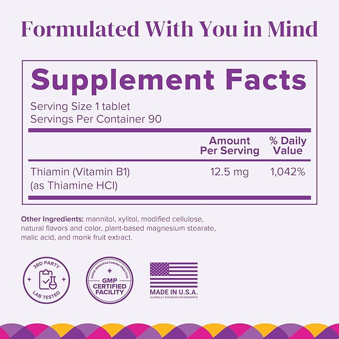 BariMelts Vitamin B1, 90 Fast-Dissolving Tablets (3-Month Supply), Sugar-Free Bariatric Vitamins for Women, Natural Berry Flavor