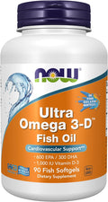NOW Supplements, Ultra Omega 3-D™, Omega-3 Fish Oil + Vitamin D-3, Cardiovascular Support*, 90 Softgels