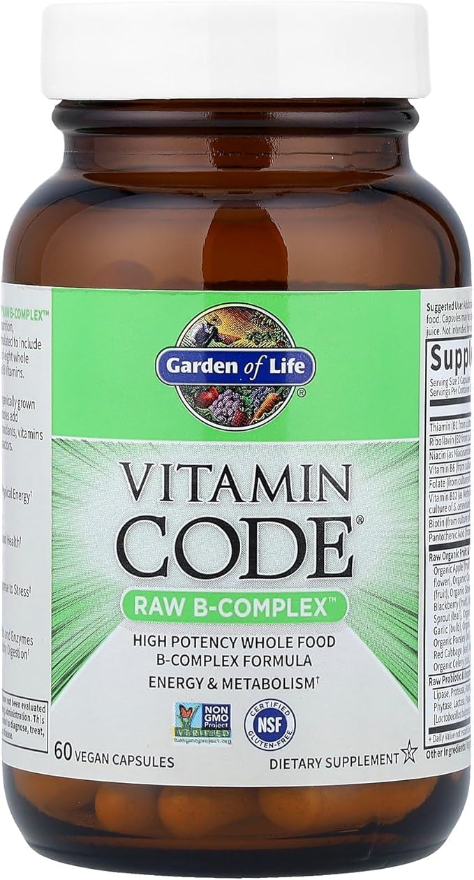 Garden of Life Vitamin B Complex, 60 Vegan Capsules, High Potency Vitamins for Energy & Metabolism with B6, Folate & B12 as Methylcobalamin Plus Probiotics