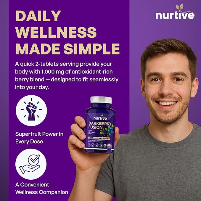 Darkberry Fusion Tablets – 1000 mg – 120 Tablets – 2 Tablets Per Day, 2-Month Supply – 8-Berry Blend with Maqui, Haskap, Aronia, Blueberry, Tart Cherry, Blackcurrant, Acai & Elderberry