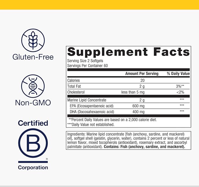 Metagenics OmegaGenics EPA-DHA 500 - High Potency Fish Oil Supplement for Cardiovascular Health* - Sustainably Sourced & Purity Tested - Non-GMO & Gluten-Free - 120 Softgels