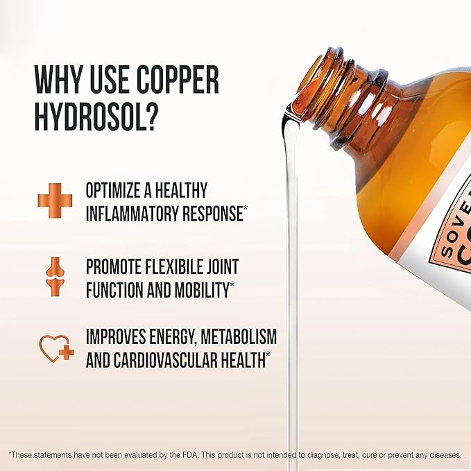 Sovereign Copper Pro-Strength Bio-Active Copper Hydrosol - Bioavailable Liquid Supplement for Adults & Kids w/ Silver Hydrosol for Hair, Skin, & Nails, 30ppm - 4 fl oz (118mL)