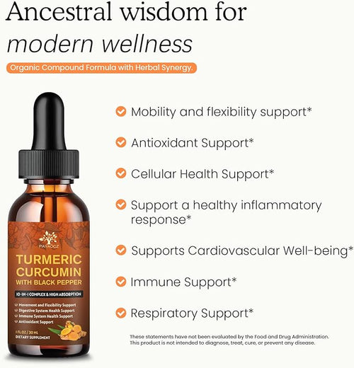 (2 Pack) Organic Turmeric Curcumin Supplement with Black Pepper and Ginger - Liquid Turmeric Extract Drops (with Cinnamon, Rosemary) - Mobility and Flexibility Support and Digestive Health - 1 Fl Oz