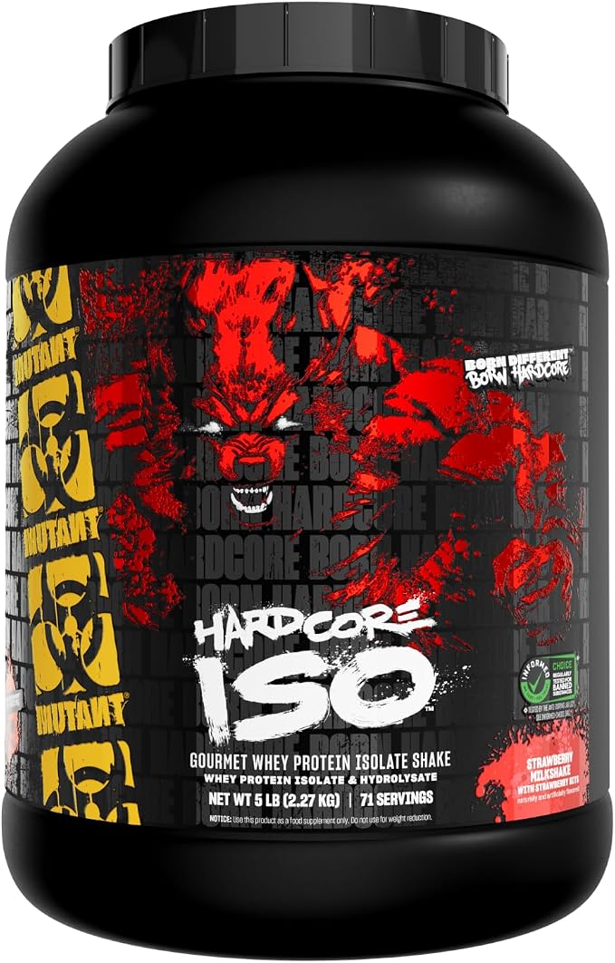 Mutant Hardcore ISO Whey Protein Isolate Powder Acts Fast to Help Recover, Build Muscle, Bulk and Strength, 5 lb - Strawberry Milkshake