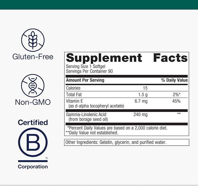 Metagenics OmegaGenics Borage Seed GLA Oil 240 mg - Gamma-Linolenic Acid (GLA) Supplement - Supports Cellular, Skin & Heart Health* - with Vitamin E - High Potency, Non-GMO, Gluten-Free - 90 Softgels