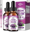 2 Pack Liquid Iron Supplement for Women, Men & Kids - Liquid Iron Drops with Folate, Vitamin C, B6, B12 for Anemia, Red Blood Cell, Energy Support - Grape Flavor