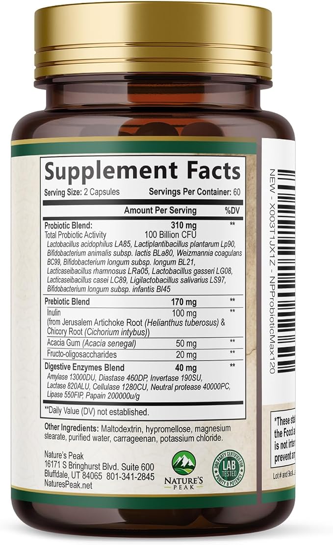 Probiotics 100 Billion CFU Per Serving - 16 Premium Probiotic Strains Prebiotics - Immune Support, Gut Health, Occasional Constipation, Gas & Bloating, Probiotics Supplement, USA Bottled, 120 Capsules