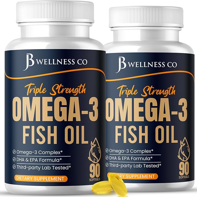 Triple Strength Omega 3 Fish Oil 3750 mg - EPA & DHA - Over 3000mg Omega-3 Fatty Acids - 1350mg EPA + 900mg DHA - Best Essential Fatty Acids, Burpless Fish Oil - 180 Count