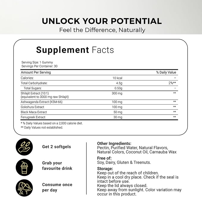 Himalayan Natural Shilajit Gummies, Shilajit Gold Gummies Energy Boost, 85+ Trace Minerals and Fulvic Acid for Energy Boost, All-Natural Sugar-Free Vegan for Men & Women, 60 Count