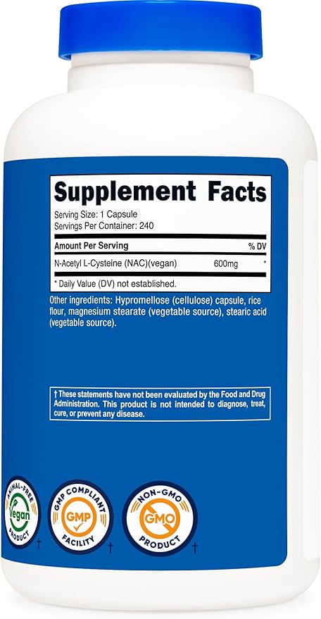 Nutricost N-Acetyl L-Cysteine (NAC) 600mg, 240 Vegetarian Capsules - Vegan, Non-GMO, Gluten Free
