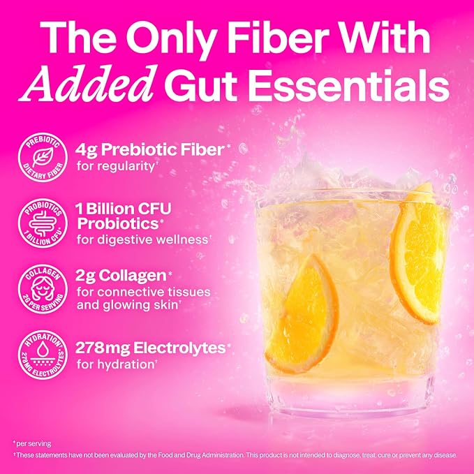 BelliWelli Fiber Supplement for Women & Men - Premium Daily Fiber Powder from Organic Acacia with Added Collagen, Electrolytes & Probiotics-No Bloat, Constipation & Gut Health Support (Yuzu Mandarin)