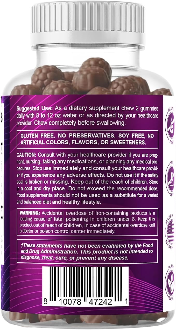 Vitamatic Iron 65 mg Gummies Supplement for Women & Men - 60 Vegan Gummies - Great Tasting Iron Gummy Vitamins with Vitamin C (2)