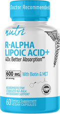Nutri R Alpha Lipoic Acid 600mg Capsules - R Lipoic Acid Stabilized with Biotin - Active Form of R-ALA - 600 mg Clinical Dosage - Powerful Cellular Energy Support - 60 Vegan Capsules - RALA