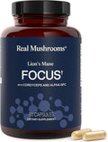 Real Mushrooms Lion’s Mane Focus Capsules (90 Count) – Organic Lions Mane Fruiting Body Extracts with 200mg Alpha GPC Choline for Mental Clarity & Daily Cognitive Function
