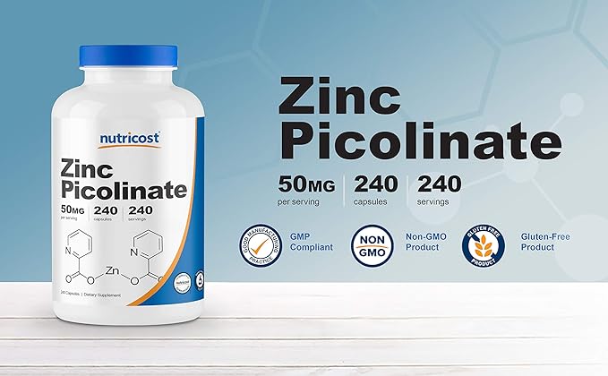 Nutricost Zinc Picolinate 50mg, 240 Vegetarian Capsules (2 Bottles) - Gluten Free and Non-GMO