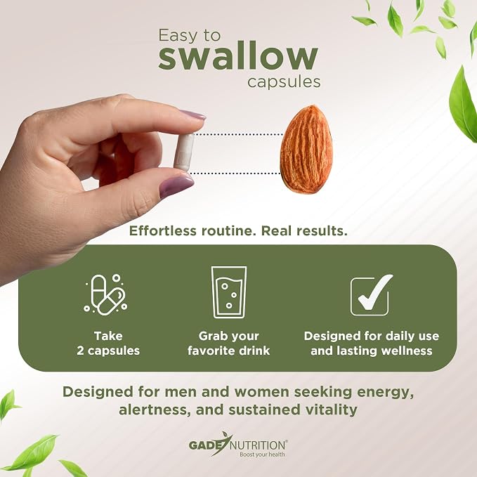 Gade Nutrition Ashwagandha with Maca Root, Horny Goat Weed, Turkesterone Supplement, Tribulus Terrestris, Panax Ginseng | 90 Vegetable Capsules for Energy, Stamina, Performance. | Made in USA