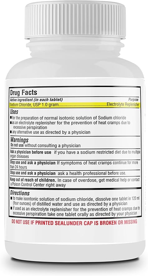 Safrel Sodium Chloride Tablets 1 gm, USP | Normal Salt Tablets | (15.4gr.) | Electrolytes Replenisher Hydration Drink (500 Count (Pack of 1))