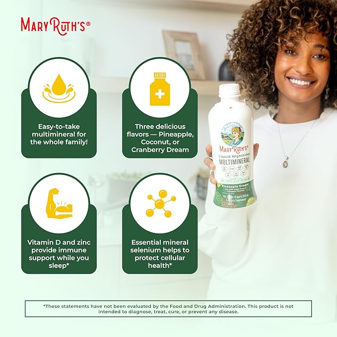MaryRuth's Liquid Nighttime Multimineral | No Melatonin | Bedtime Routine | Magnesium Citrate | Calcium | Zinc | Vitamin D3| Available in 4 Flavor - Vegan | Sugar Free | Gluten Free | 32 Oz