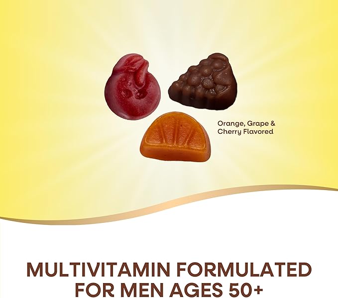 Nature's Way Alive! Men’s 50+ Premium Gummy Multivitamin, Supports Healthy Heart, Brain & Muscle Function*, B-Vitamins, Vegetarian, Grape, Orange and Cherry Flavored, 75 Gummies, (Pack of 2)