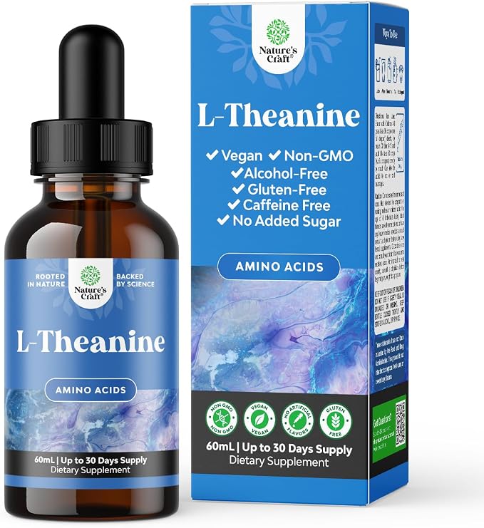 High Absorption L-Theanine Liquid Drops - Nootropic Focus Supplement with L Theanine 200mg Per Serving and Chamomile Extract Supplement for Adults and Kids Relaxation and Focus - 2 Fl Oz