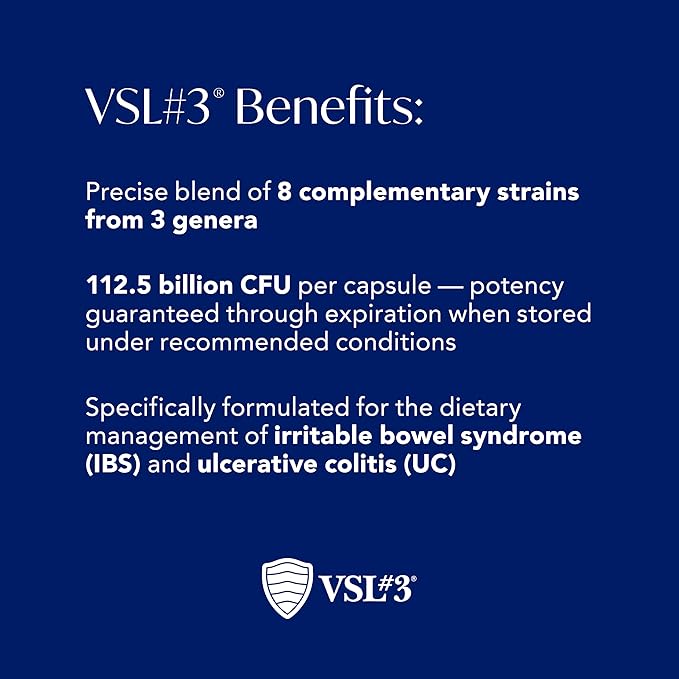 VSL#3® Probiotics for Digestive Health, IBS & UC Symptoms - 112.5B CFUs, High-Potency, Multi-Strain, Live, Refrigerated Probiotic, Medical Food for Gut Health Support in Men & Women, 180 Capsules