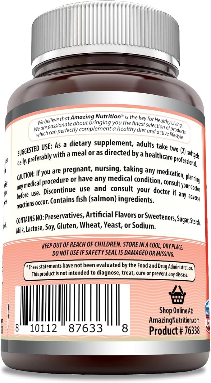 Amazing Omega Wild Alaskan Salmon Oil 2000mg Per Serving Softgels Supplement (90)