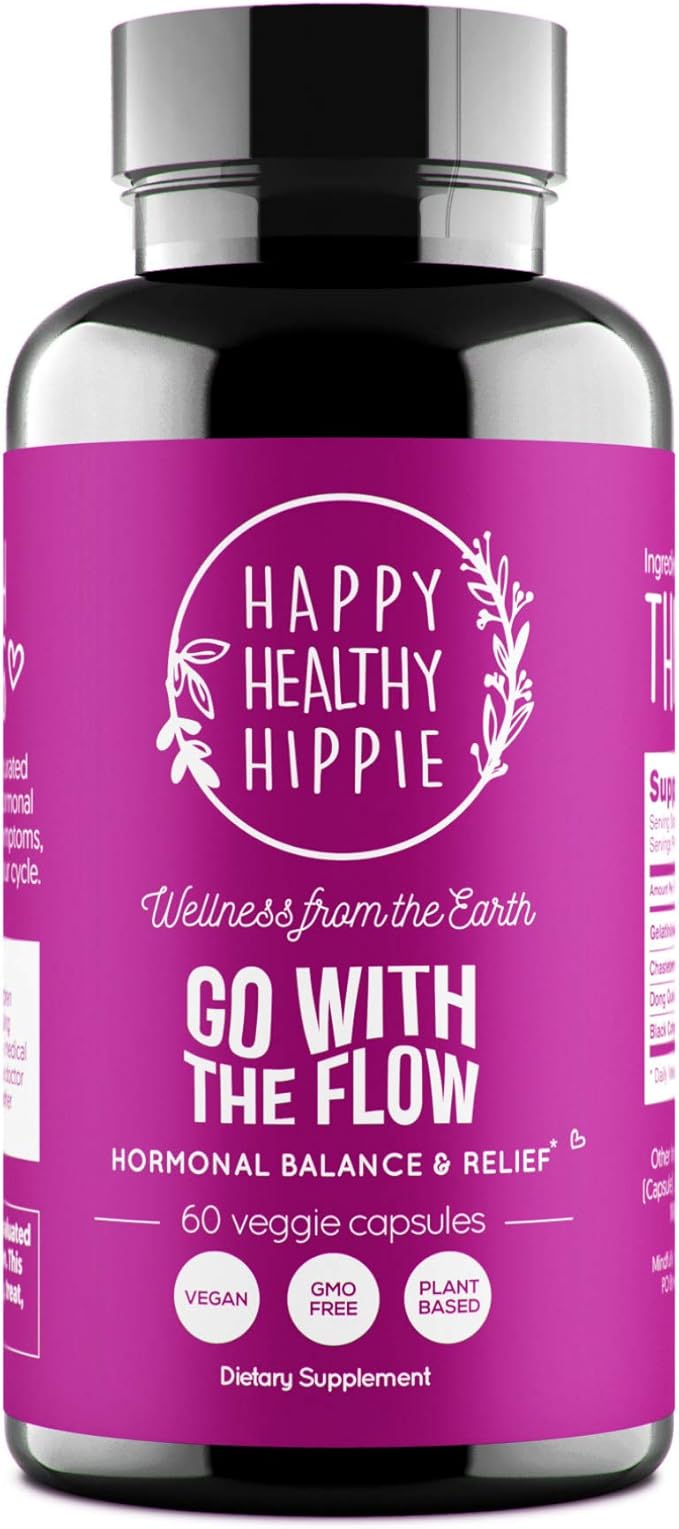 Happy Healthy Hippie Hormone Balance for Women — PMS Support & PMDD, Mood, Cycle Regularity — Chasteberry Supplements with Maca, Dong Quai, Black Cohosh — Vegan, Non-GMO, 60 Capsules