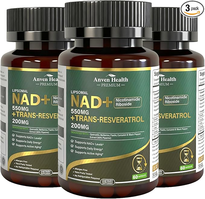 Liposomal NAD+ Resveratrol Supplement - NMN Alternative with Trans-Resveratrol, Quercetin & Fisetin - NAD Plus for Women and Men, Cellular Energy & Healthy Aging, Non-GMO | 180 Capsules