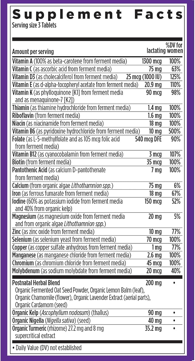 New Chapter, Postnatal Vitamins Lactation Supplement, Complete Multivitamin with Fermented Vitamin D3 + B Vitamins, Made with Organic Vegetables & Herbs, Non-GMO Ingredients, 192 Count