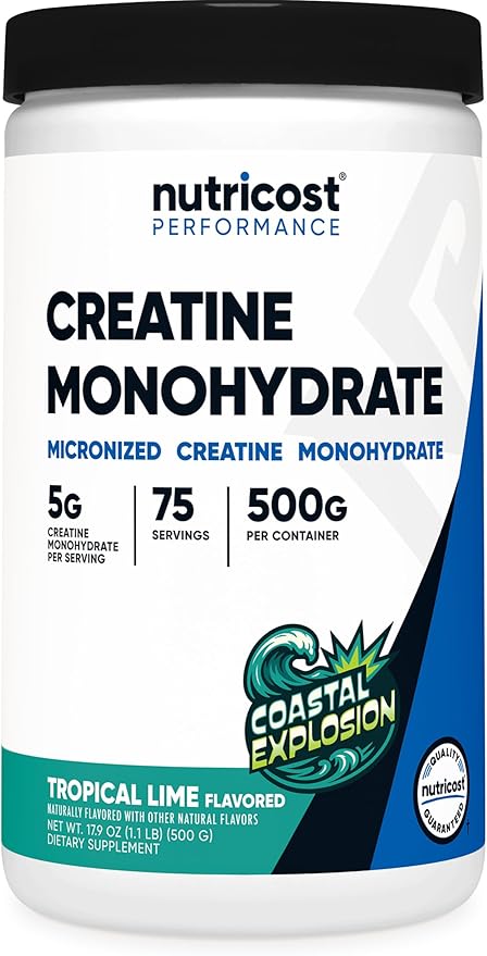 Nutricost Creatine Monohydrate Powder (Coastal Explosion, 500 Gram) - Micronized Creatine Supplement - Vegan, GMO-Free, Gluten Free