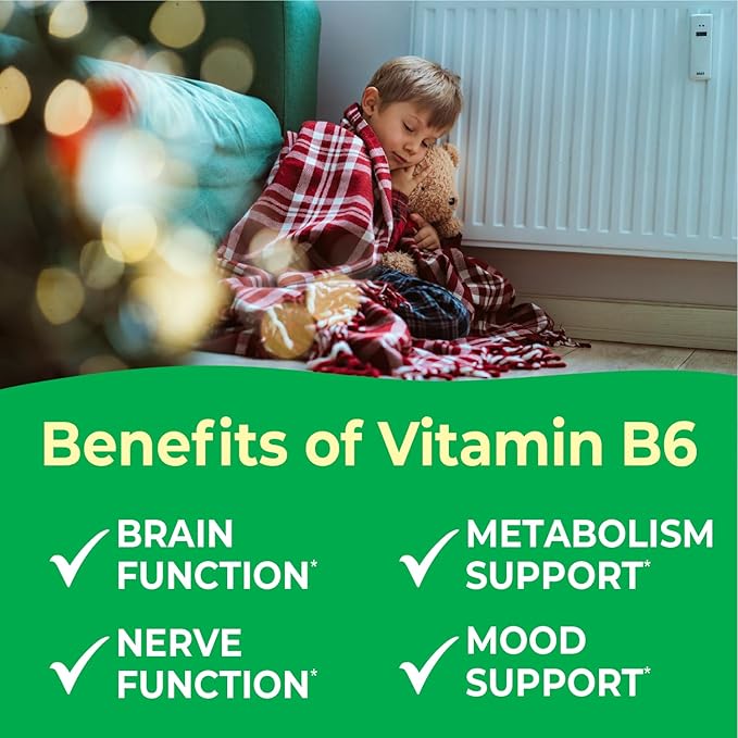 Kids Vitamin B6 Chewable Tablets - 20mg - Great Tasting Green Apple Flavor - Vegan, Non-GMO, Gluten Free, Kosher Vit B6 (Pyridoxine) - Supports Energy & Brain Function - 120 Chewable Tablets