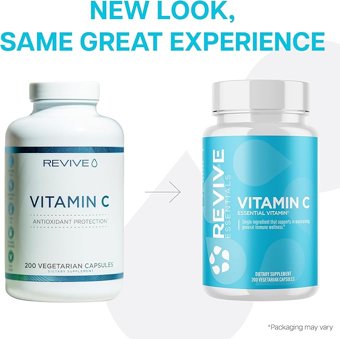 Revive MD Vitamin C Capsules, 1000mg - High-Potency VIT C Ascorbic Acid Dietary Supplement for Immune Support & Antioxidant Health - No Fillers & Non-GMO (200 Vegetarian Capsules, 30 Servings)