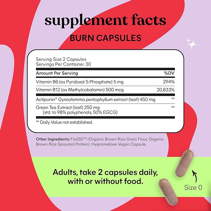 Lemme Burn - Metabolism, Belly Fat Burning + AMPK Activating Supplement for Men & Women w/Clinically Studied Actiponin Gynostemma, Green Tea Extract, Vitamins B6 & B12 - Gluten Free, 60 Count