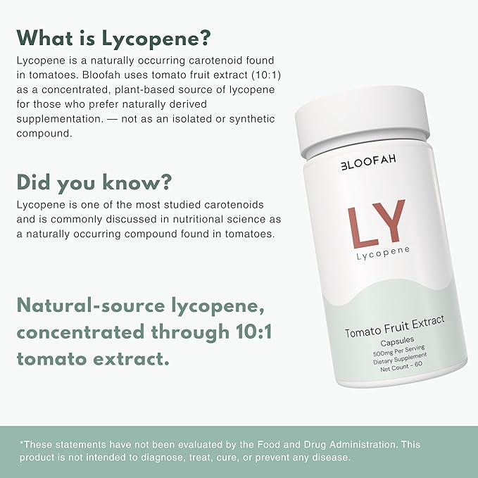 Lycopene Supplements for Men 500mg - Natural Tomato Fruit 10:1 Extract - Non-GMO Lycopene Supplement for Prostate, Skin & Antioxidant Support - (60 Count (Pack of 1))