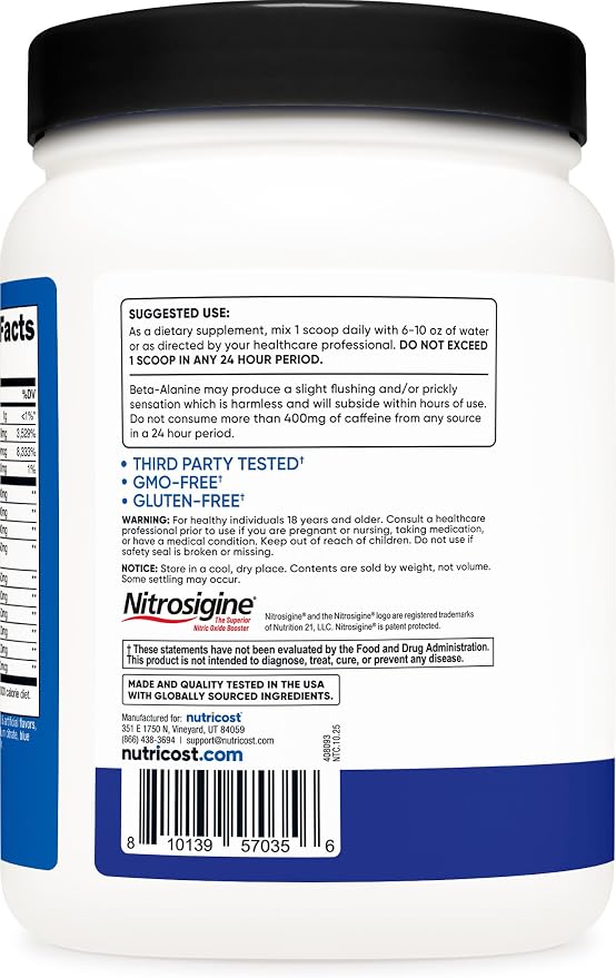 Nutricost Pre-Workout Complex Powder (60 Servings, Blue Raspberry) - Pre-Workout Supplement with Beta-Alanine, Taurine & Amino Acids (Pack of 2)