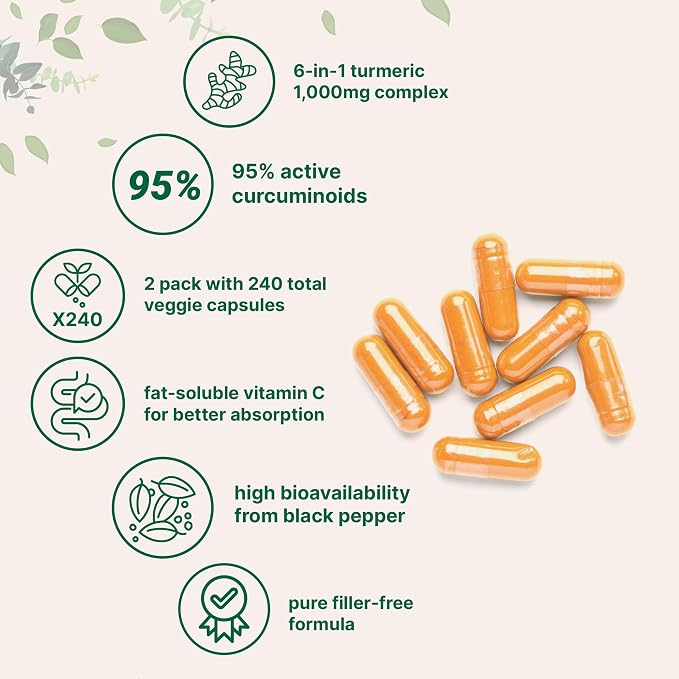 Micro Ingredients Pure Turmeric Curcumin Supplement 1,000mg – 95% Curcuminoids with Black Pepper & Ginger – High Absorption for Joint & Antioxidant Support* – Filler Free, 240 Veggie Capsules