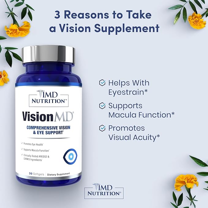 1MD Nutrition MoveMD & VisionMD Joint Support & Eye Care - Collagen, Hyaluronic Acid, Astaxanthin, OptiLut Lutein, Zeaxanthin