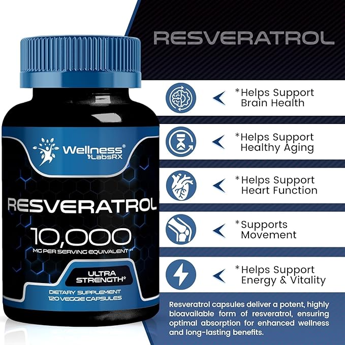 WELLNESS LABSRX Resveratrol 1000mg Capsules - 240 Count - Japanese Knotweed Extract Resveratrol - Pack of 2