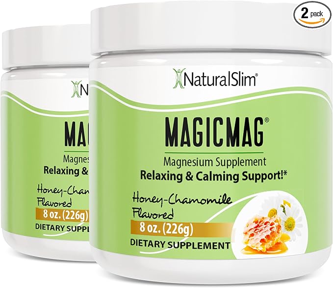 NaturalSlim Magicmag Pure Magnesium Citrate Powder Stress, Constipation, Muscle, Heart Health, and Sleep Support | Honey Chamomile Flavored Magnesium Supplement - 8oz Drink Mix (2 Pack)