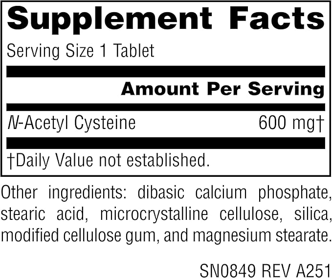 Source Naturals N-Acetyl Cysteine Antioxidant Support 600 mg Dietary Supplement that Supports Respiratory Health* - 30 Tablets