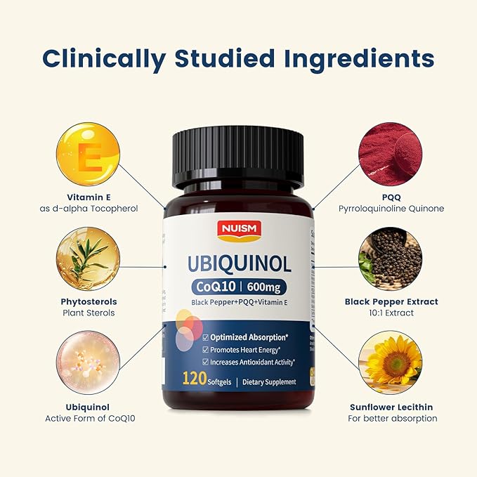 CoQ10 600mg Softgels,Ubiquinol Q10 Coenzyme Supplement,Coq 10 600mg Vitamins Maximum Absorption,Antioxidant Support for Heart Health & Energy