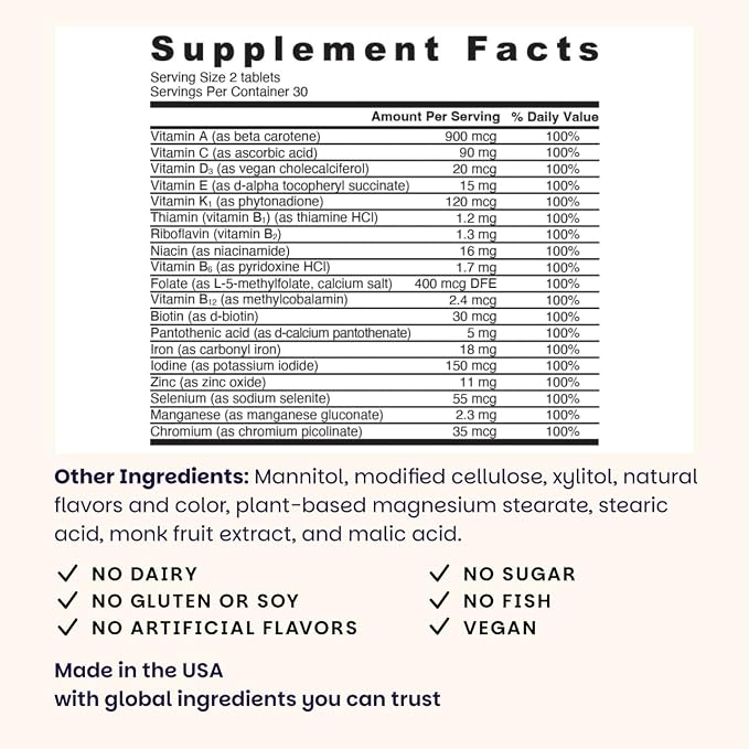 EZ Melts Multivitamin + Iron - Daily Multivitamin for Women & Men - Supports Healthy Energy Levels & Antioxidant Protection - Non-GMO & Vegan - Tropical Cherry - 60 Dissolvable Tablets (30 Servings)